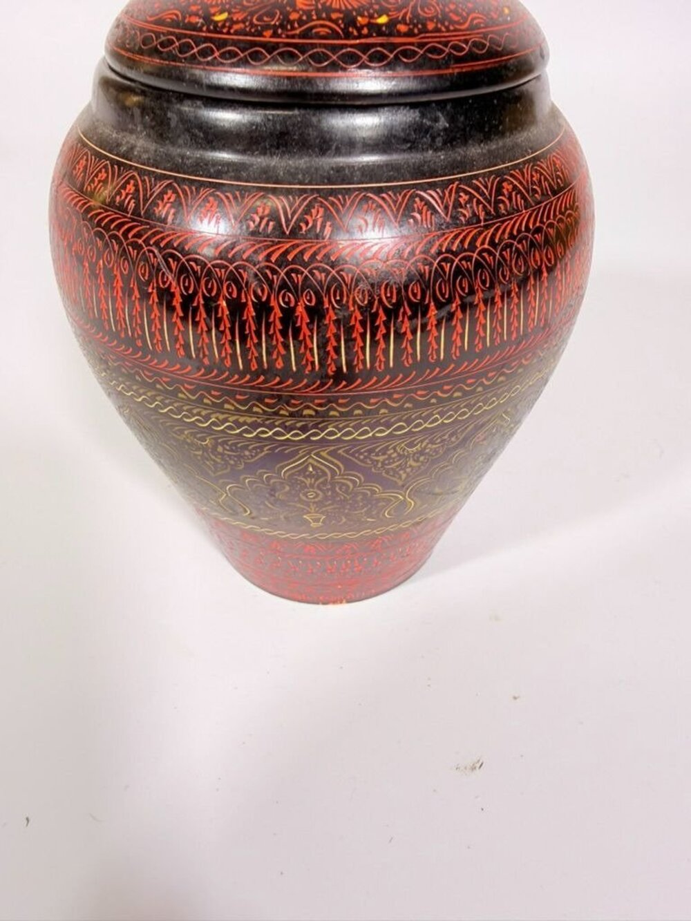 Jar Urn Canister Hand Carved Wooden Lacquer Pakistan Naqashi Turkish Handcrafted - Picture 4 of 16